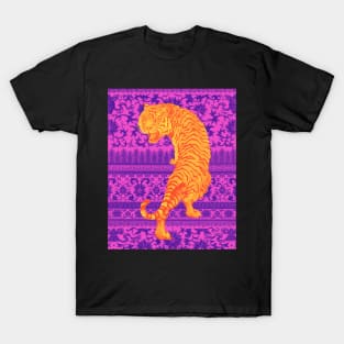 Hong Kong Neon Orange Tiger with Purple and Pink Floral Pattern - Animal Lover T-Shirt